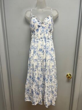 Trixxi Blue White Floral Midi Dress Tiered Ruffle Cami Strap Size Small